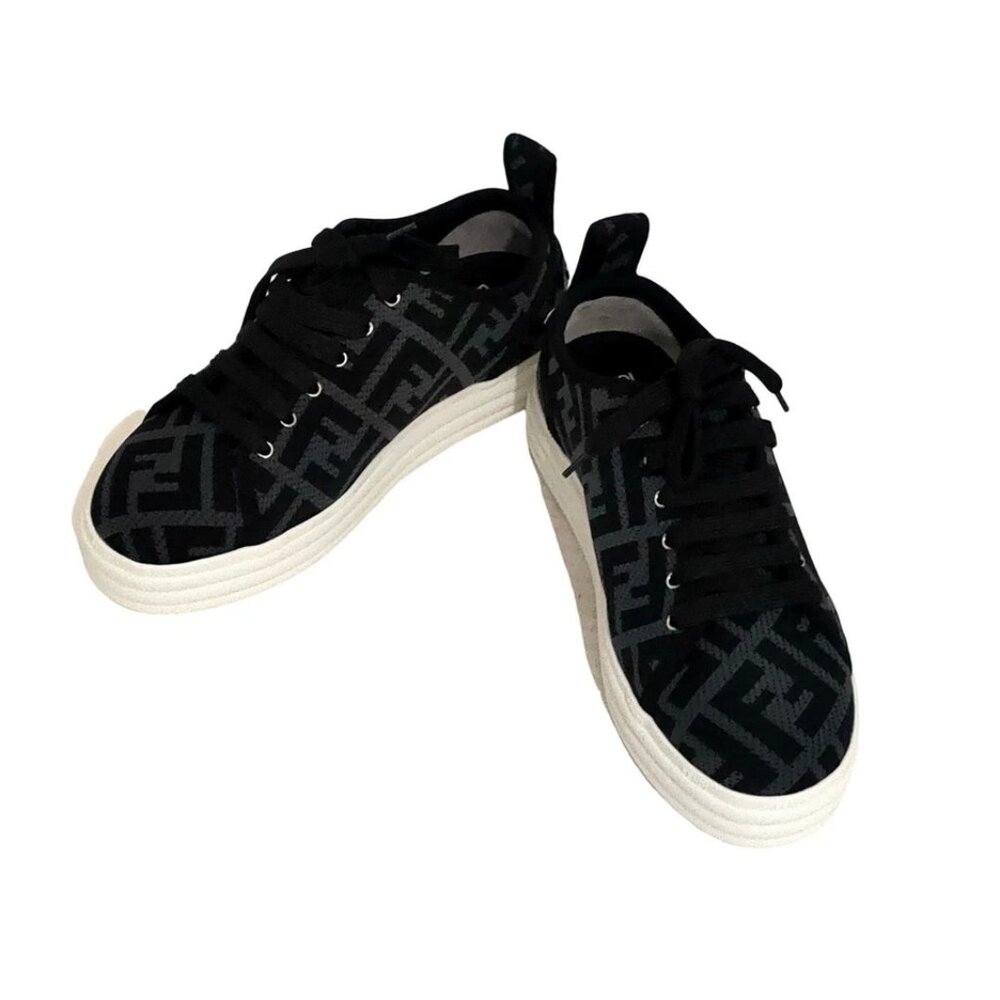 FENDI - Black Gray Polyamide Elastane Women's Sneakers 529-051225 - Picture 2 of 6